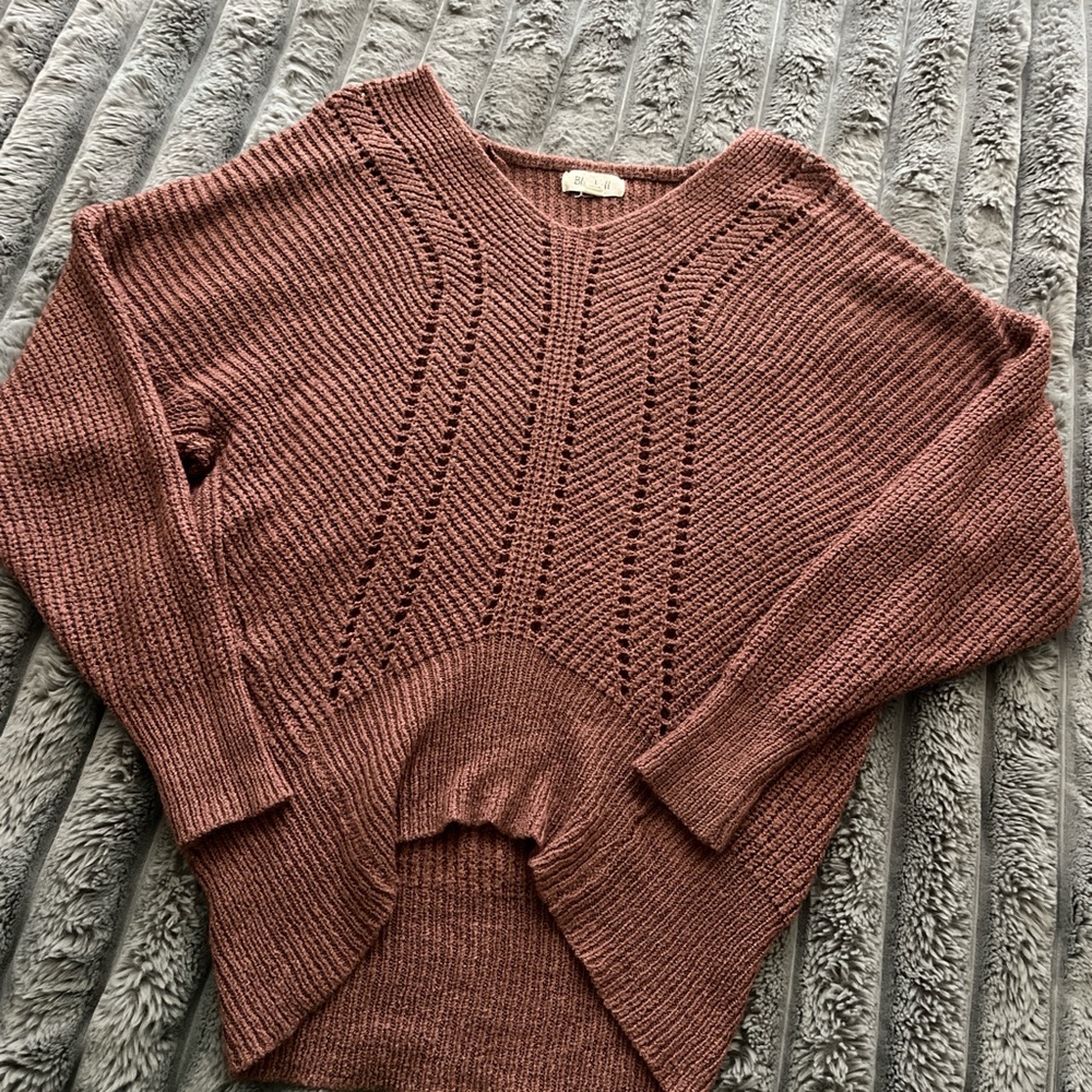 Bluebelle Brown Crew Neck Sweater with Ribbed Knit